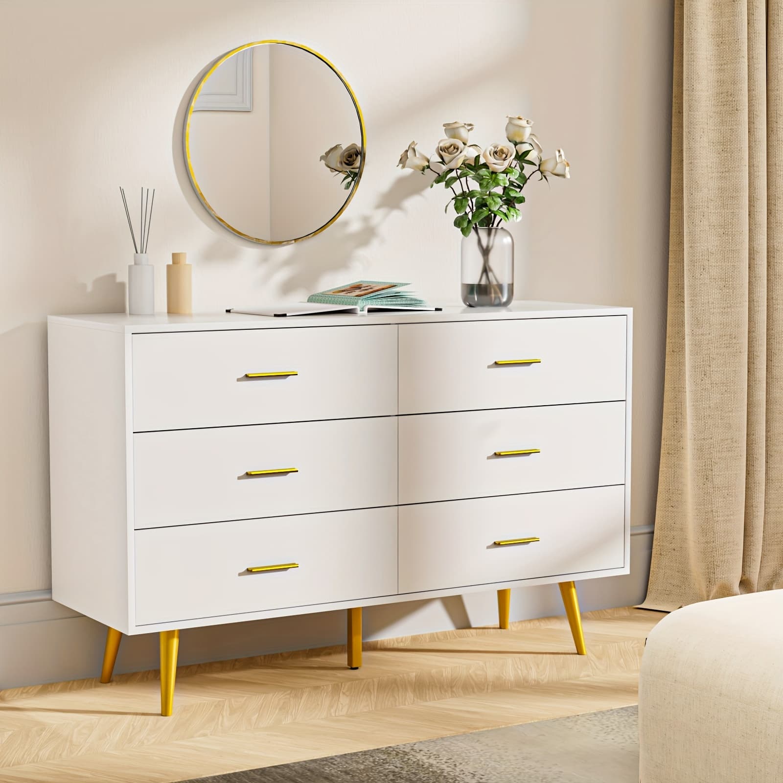 TRADARE 3 Tier 6 Drawer Storage Cabinet Wooden Bedroom Dresser TV Stand, Ideal For Living Room Bedroom Preferred Modern Style Boutique Home Furniture