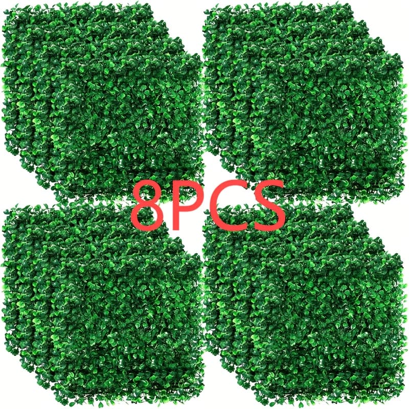 [8pcs Artificial Boxwood] 8pcs Artificial Boxwood Hedge Panels | Realistic Plastic Grass Wall Backdrop for Indoor & Outdoor Decor, Low Maintenance Green Plants for Year-Round Use, Natural Appearance, Vibrant Green Foliage