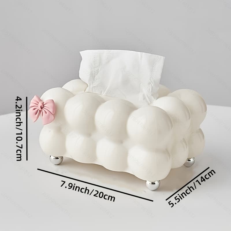 1 Elegant White Tissue Box Holder with Pink Bow - Stylish Plastic Desktop Storage Box, Suitable for Dining Room and Living Room, Functional Home Decor, Round Base and Decorative Details, Fashionable Living Accessories | Decorative Tissue Box | Durable Plastic Box, Tissue Box Decoration