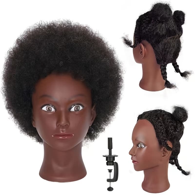 [Premium Mannequin Head] 10 Inch Premium Mannequin Head - 100% Human Hair, Short Afro Curly Hair for Hairdresser Practice - Free Clamp, Valentine's Day, Mother's Day, Spring Season Gift