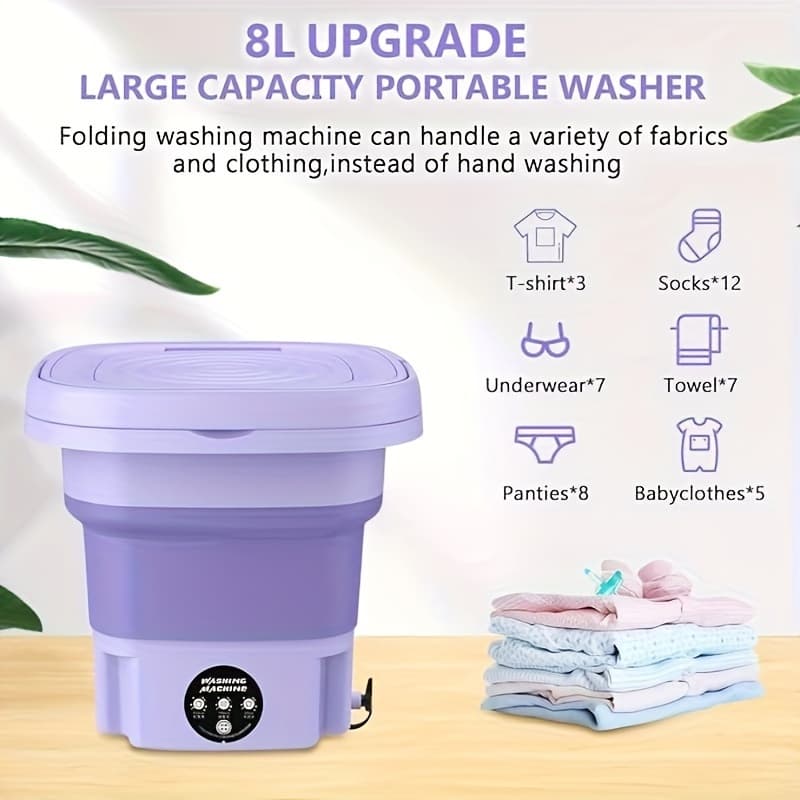 Portable washing machine, suitable for small underwear items, 2.11 gallons, mini washing machine, foldable, baby clothes washing machine, underwear or new million year old washing machine, camping and travel laundry, small size, space saving - Image 1