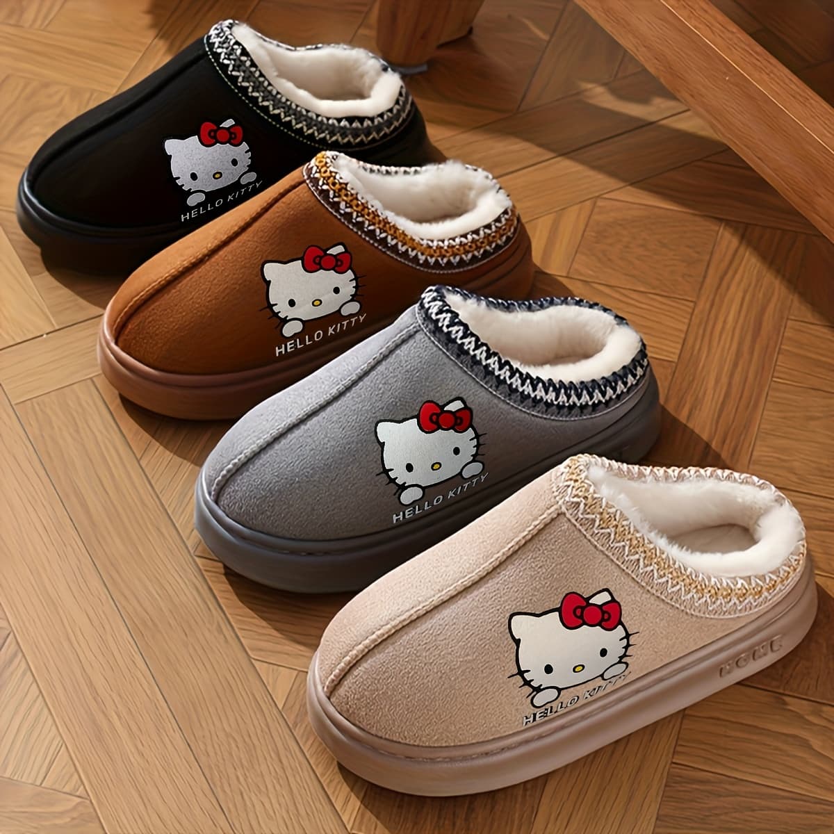 []Saorio Hello Kitty Women's Autumn and Winter Home Indoor Slippers - Soft and comfortable plush casual shoes, casual and convenient to wear, soft lining, classic cartoon design, everyday versatile couple shoes, back-to-school gift choice!
