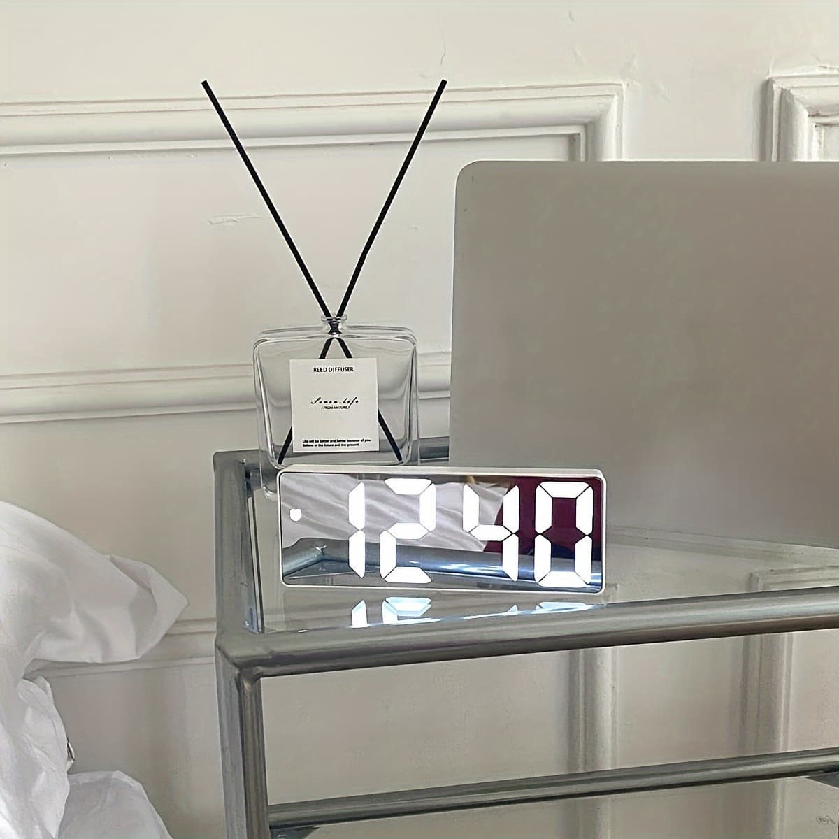1pc Modern LED Mirror Table Alarm Clock - Digital Snooze Display, Time, Date, and Temperature - USB Powered, Compact, and Energy-Efficient Desktop Night Light for Bedroom, Office, or Home Decor