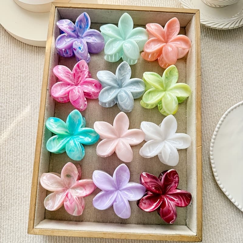 12pcs of Large 8Cm Dopamine Smudged Egg Flower Clips Sweet Flower Hair Claws Back of The Head Hairpins High Ponytail Shark Clips