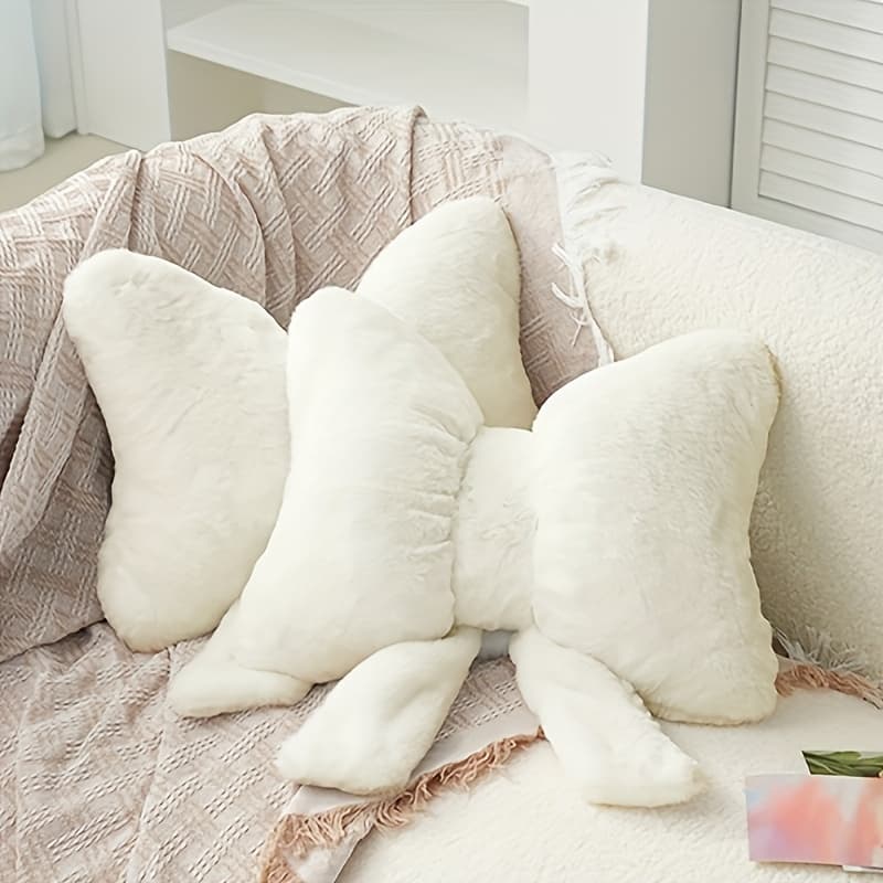 Charming Plush Bow Pillow - Perfect for Sofa & Car Decor, Ideal Gift for Friends on Birthdays, Christmas, Halloween - Soft Polyester in Black/White