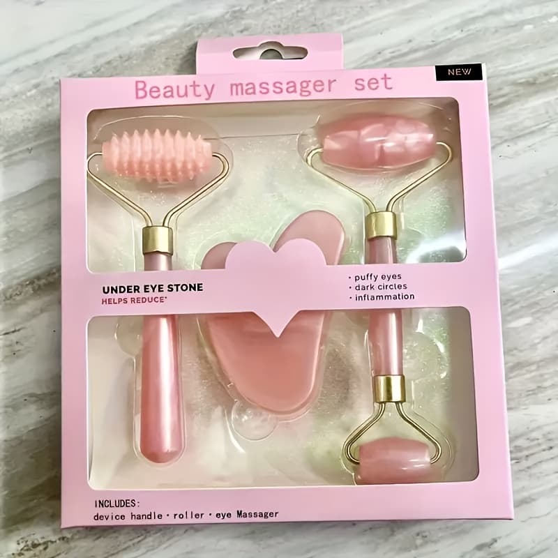 Rose Quartz Roller Set, Heart-Shaped Facial Massager and Body Gua Sha Tool, Artificial Jade Double-Ended Facial Beauty Stick Manual Massager, 4 Seasonal Uses, Plastic Material, Unscented, No Electricity or Battery Needed, Facial Roller for Skincare, Facial Massage Tool | Heartshaped Design | Plastic Construction, Facial Roller for Skincare