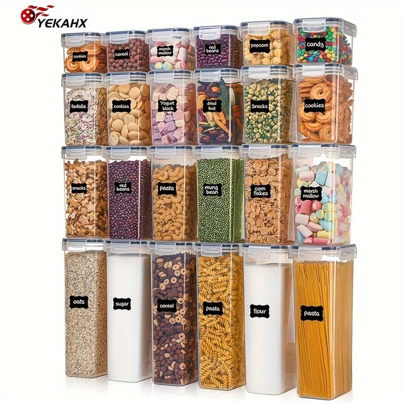 24-Pack Airtight Food Storage Containers with Lids - BPA-Free Plastic, Leak-Proof, Square Canisters for Cereal, Dry Food, Flour, Sugar - Dishwasher Safe, Includes 24 Labels - Image 1