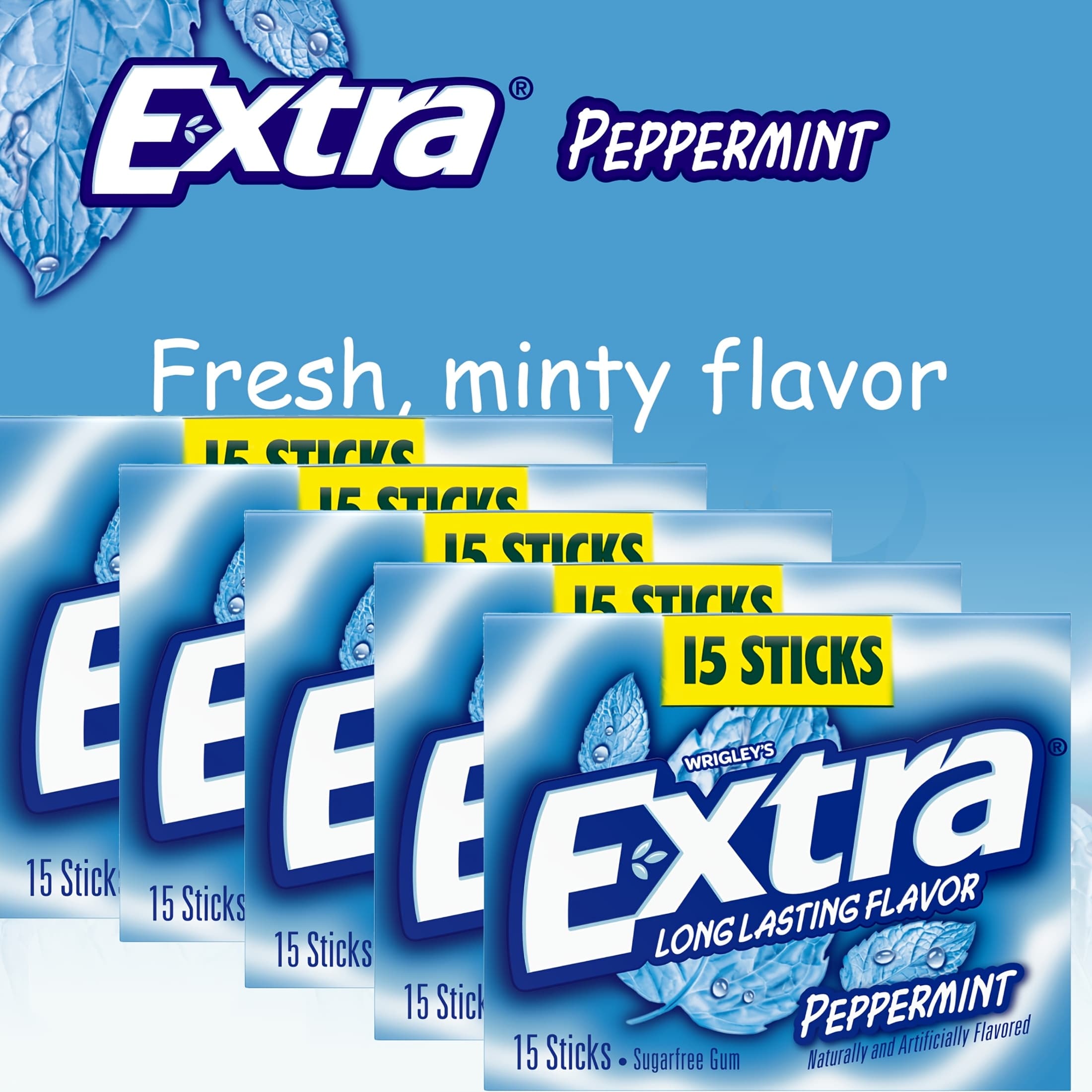 Extra Gum Peppermint Sugar Free Chewing Gum, Single Pack - 15 Stick (pack Of 5)easter Basket Stuffers, Gum, Cheap Items
