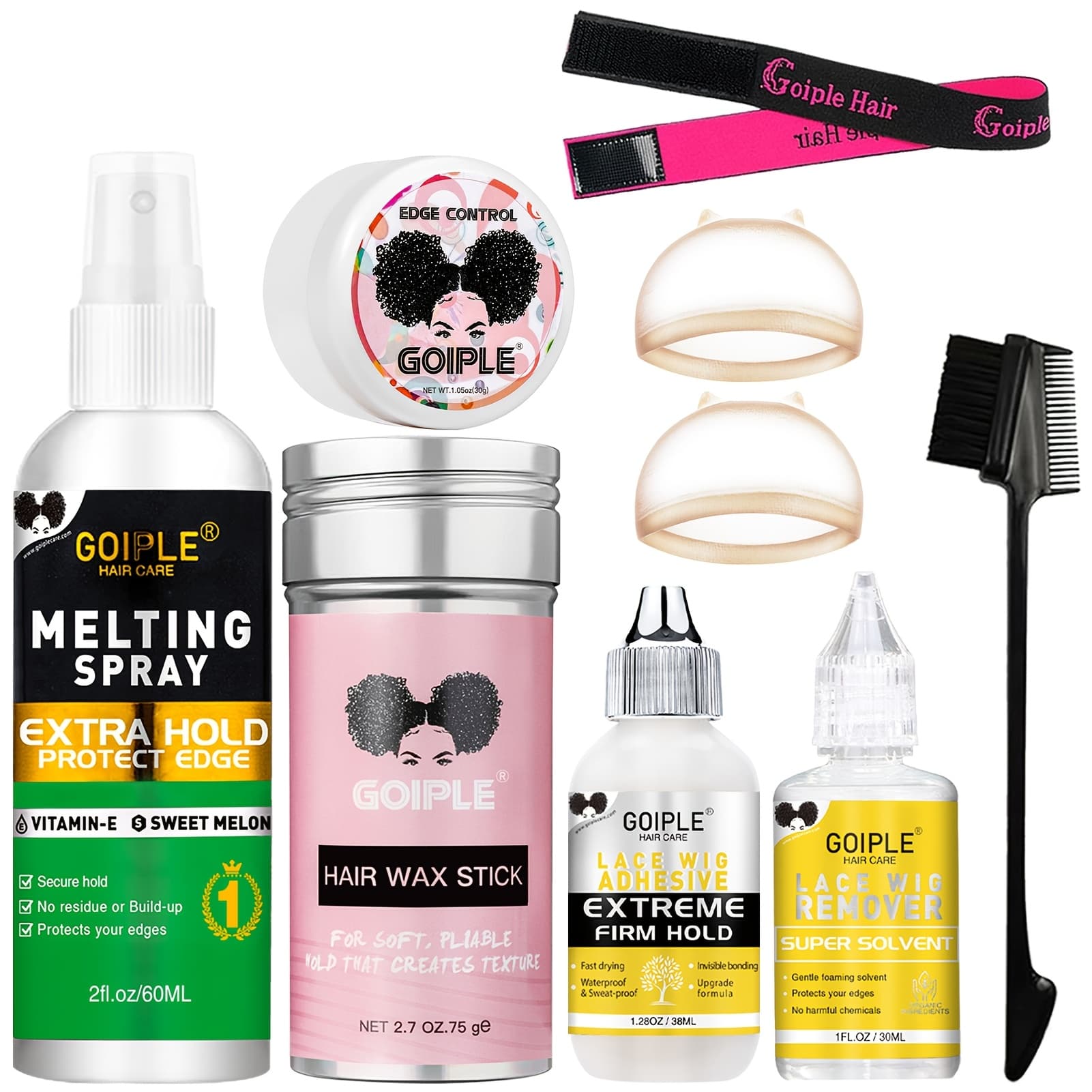 Wig Adhesive Kit for Lace And Frontal Wigs - Professional Grade Wig Glue with Application Tools, Hairline Wax Stick, And Wig Cap for Secure Fit And Edge Control
