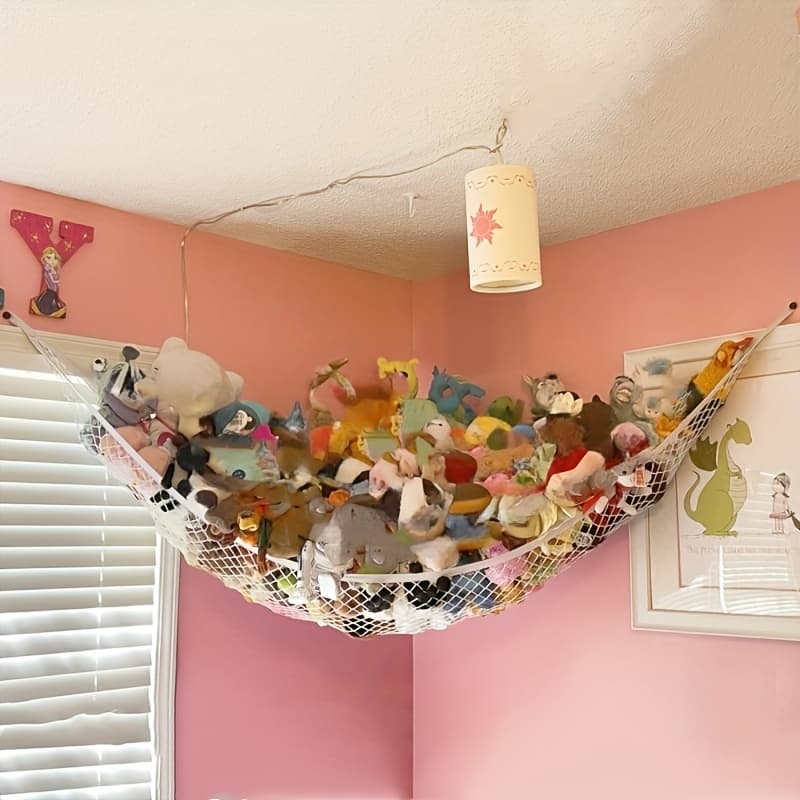Durable Large Plush Toy Hammock Net, Corner Hanging Toy Storage Hammock, Bedroom, Family, Dormitory Suitable for Home Storage - Color: White, Material: Fabric, Water Resistance Level: Non-Waterproof, Recommended Usage: Multipurpose