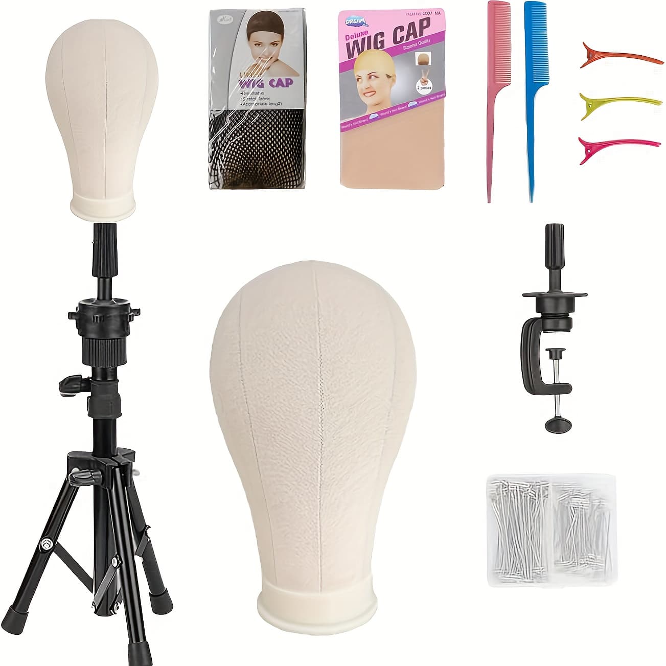 [Wig Head] 22Inch Canvas Wig Head with Stand | Wig Mannequin Head with Stand | Table Wig Stand Tripod with Head for Wigs Making Display | Daily Gift | Easter Mother's Day Gift