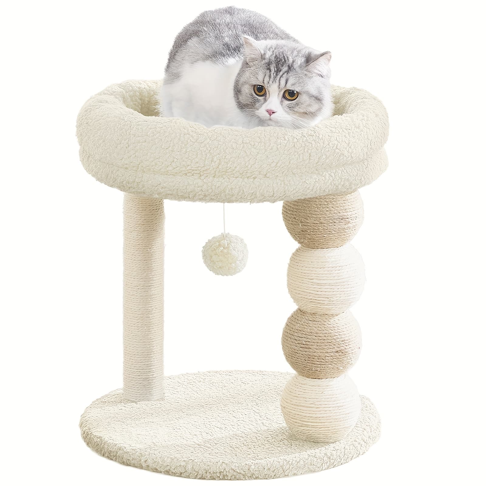 Small Cat Tree Tower Indoor With Large Cozy Plush Top Perch, Natural Sisal Scratching Posts, Interactive Dangling Ball Great For Kittens And Cats
