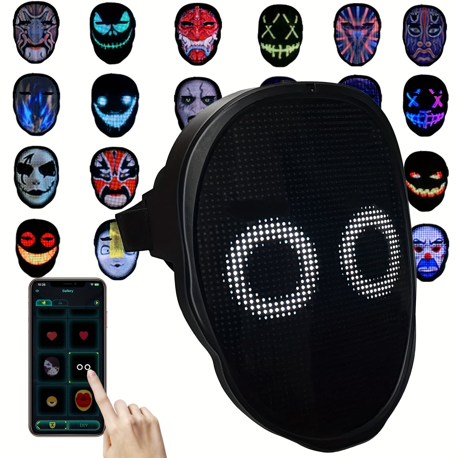 Led Mask With App Controlled, Customizable Shining Mask, Lighted Face Transforming Mask, LED Light Up Halloween Mask For Adults