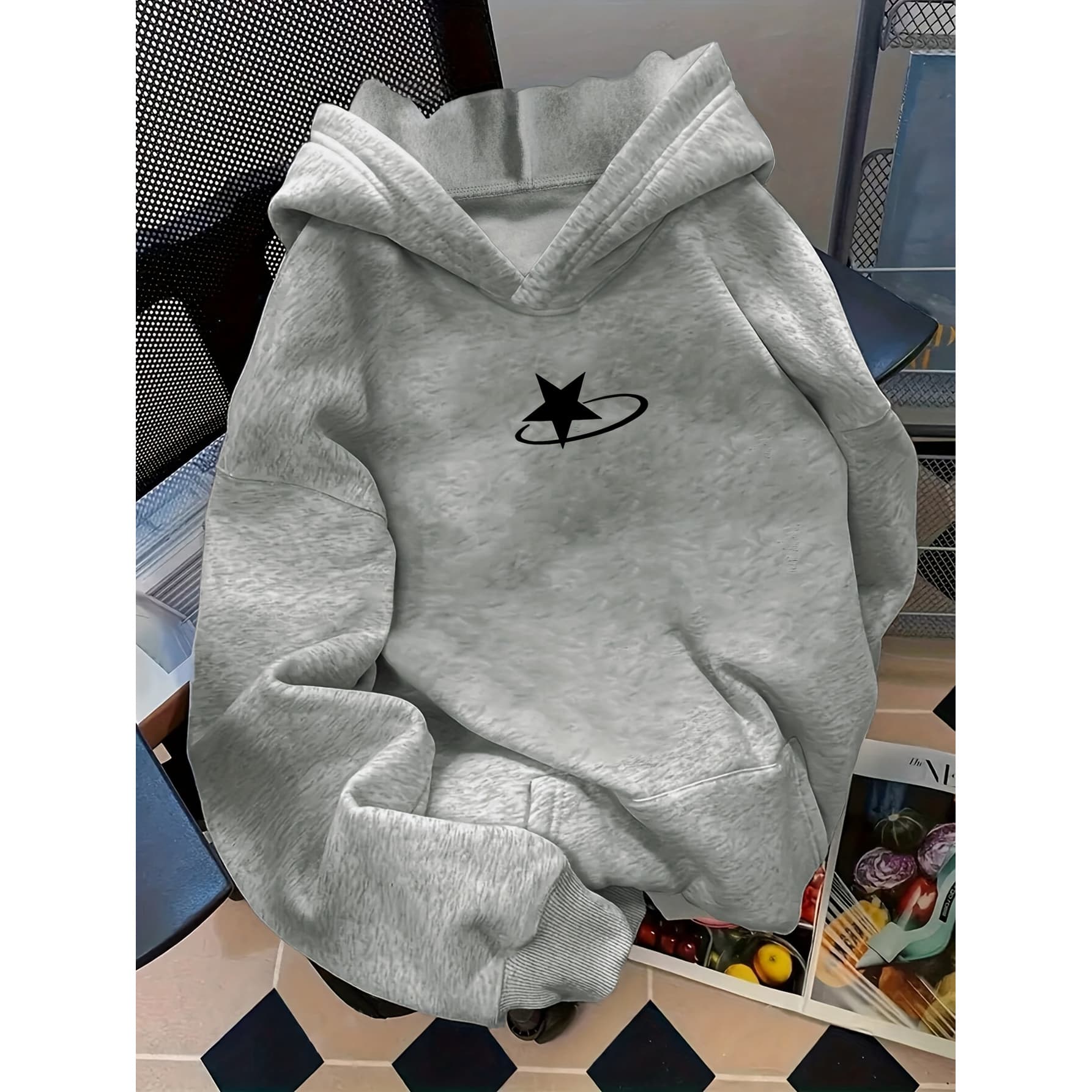 Women'S Hoodie - Maroon with White Star Graphic, Long Sleeve Pullover Sweatshirt for Everyday & Formal Outfits, All-Season Casual Women'S Clothing, Sweater Hoodie, Streetwear Style, Minimalist Design, Comfortable Material, Unisex Style