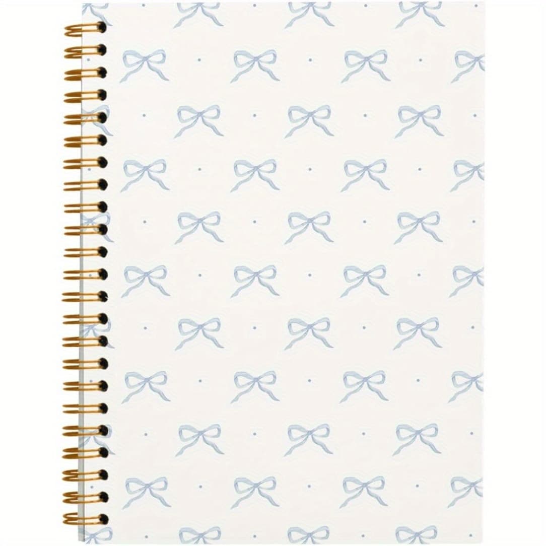 1pc Blue Bow Coquette Spiral Notebook, Preppy School Supplies, Blue Trendy Aesthetic Hardcover Weekly Plannerfor Teen Girls Student Teacher Office School Supplies, 5.5x8.3 Inchin with 50 Pages - Image 1