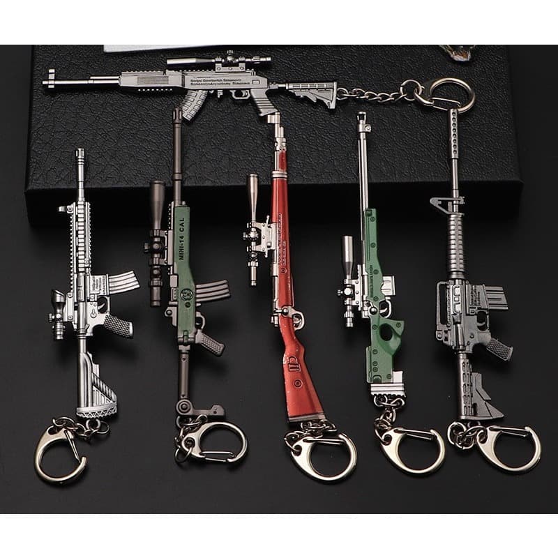 6pcs Military Assault Rifle Keychain Set, Miniature Metal Gun Model Keychains, Durable Other Metal Materials, for Bags & Desktops, Gaming Accessories, Ideal for Gifts & Collectibles, Suitable for Ages 14+