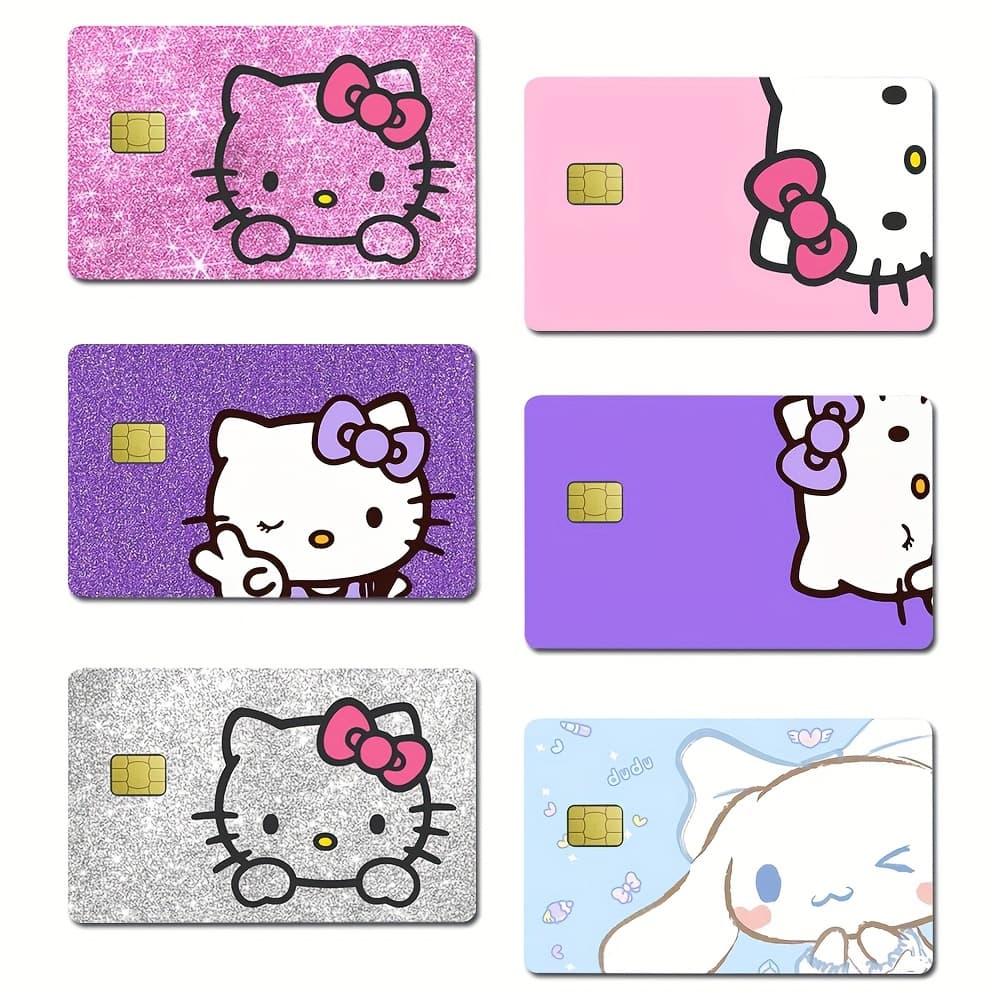 6 Sanrio for hello kitty Credit Card Stickers, Cartoon for hello kitty Pattern Debit Card Stored Value Card Plastic Skin Stickers Valentine'S Day Mother'S Day Creative Gift - Image 1