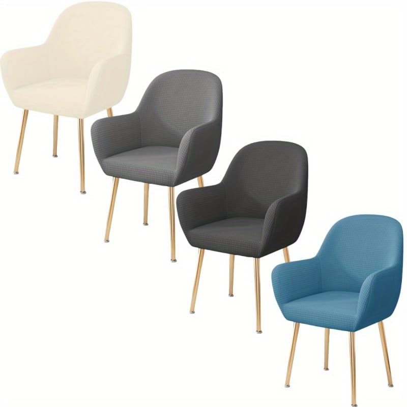 Full Pack Modern Dining Chair Cushion Covers with Luxurious Curved Back Armrests - Elastic Band Closure, Machine Washable, 4 Colors (Beige/Gray/Blue/Teal) for Nordic & Contemporary Dining Tables