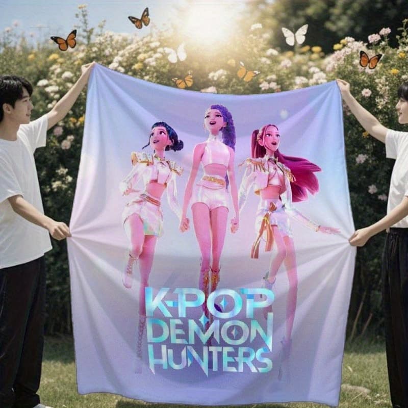 Kpop Demon Hunters Themed Flannel Blanket - Soft and Warm, Perfect for All Seasons. Ideal Christmas Gift or Father's Day Present, Suitable for Naps, Sofa, Bed, Office, Camping, and Travel - Image 1