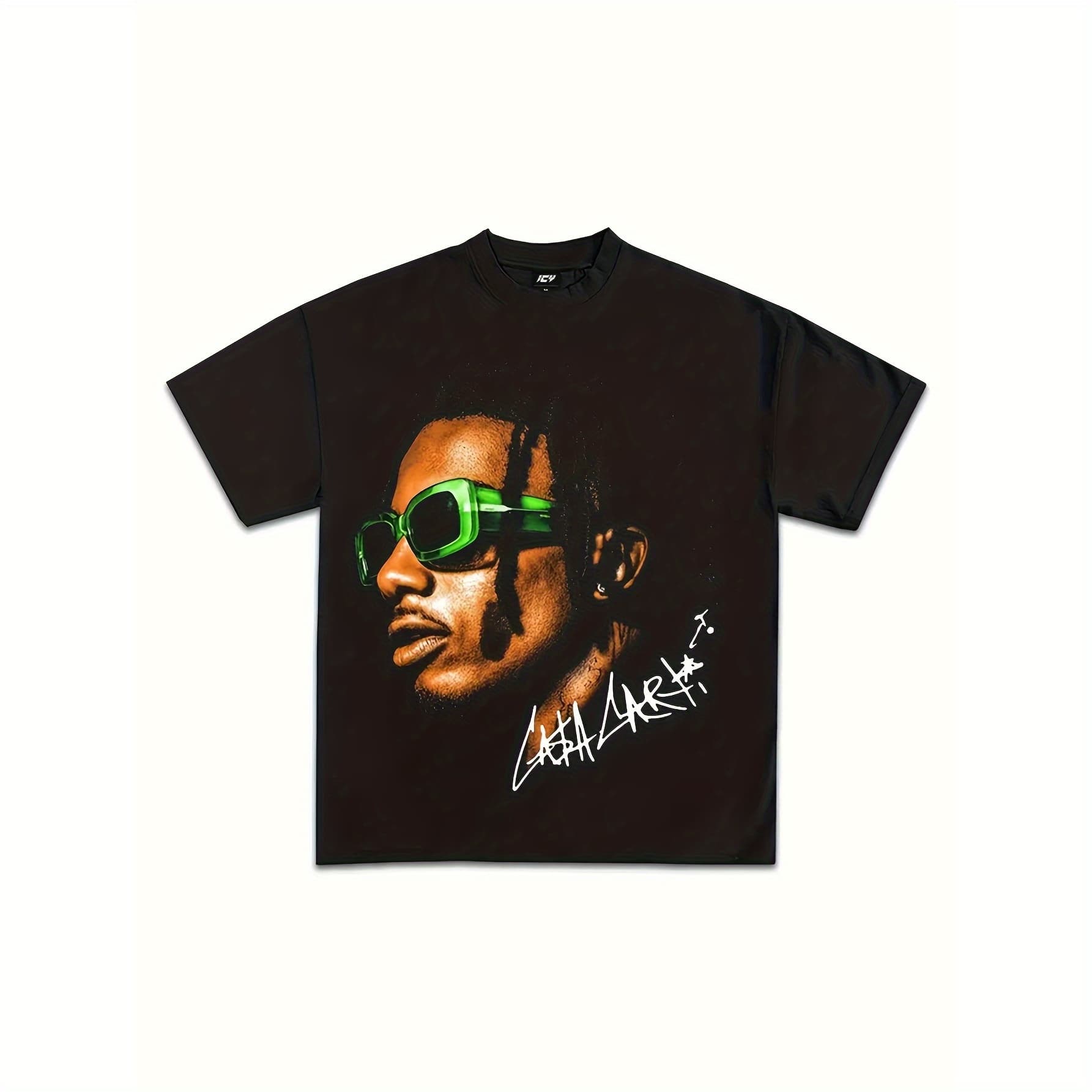 Men's & Women's Playboi Carti Portrait T-Shirt - Heavyweight 180gsm Crew Neck Tee with Signature Green Glasses Graphic - Preshrunk Cotton Shirt for Concerts, Gym, Casual Streetwear - Couples Matching Outfit, Concert Clothing, Trendy Graphic Tee, Durable Fabric