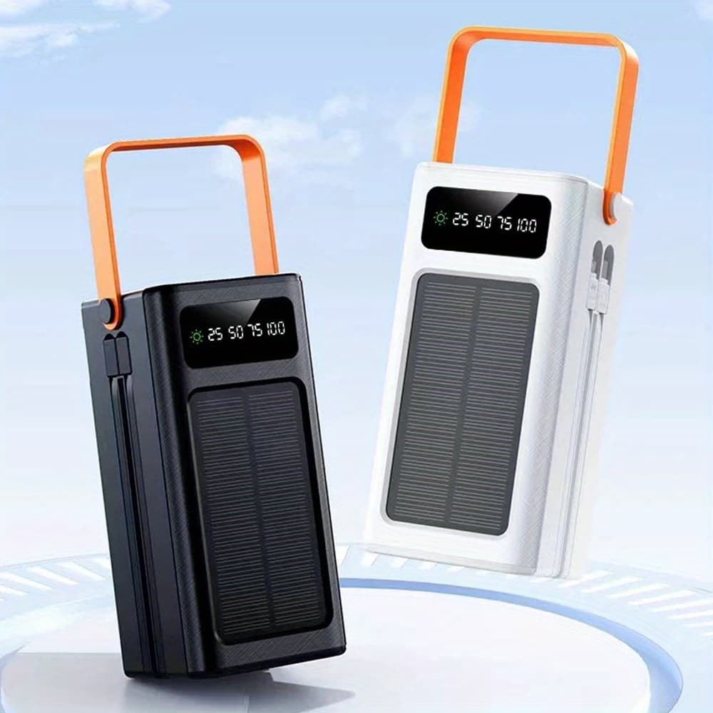 50000mAh Large-Capacity Solar Power Bank 22.5W Fast Charging Built-in Cables & LED Flashlight LED Power Display/ multiple Output Ports for Electronic/ mobile Devices, Removable Emergency Power Supply For Outdoor Travel/ Camping - Image 1