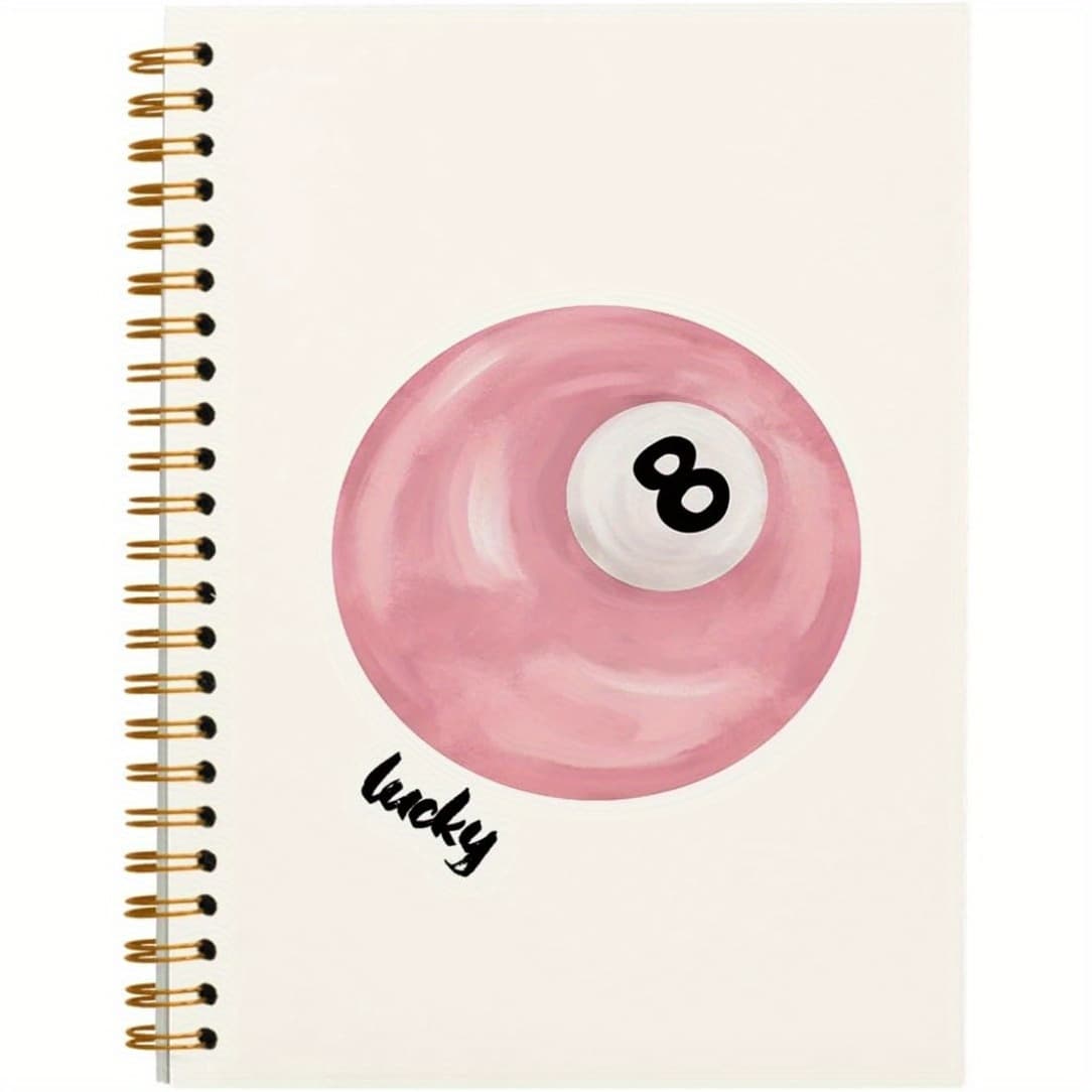 Lucky 8-Ball Soft Cover Spiral Notebook - 1pc, Preppy Aesthetic Journal, Teacher Student Office School Supplies, 5.5"x8.3" with 50 Pages