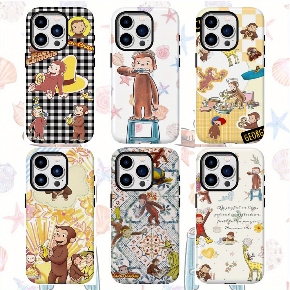 Curious George Phone Cover for Iphone Models 16, 15, 14, 13, 12 Pro Max, As Well As 14, 15, 16 Plus, And 11. This Thick Monkey Case Features a Double-Layer Design Made of And PC Materials, Offering Shockproof And Drop-Proof Protection. A Great Gift for Friends This Christmas.