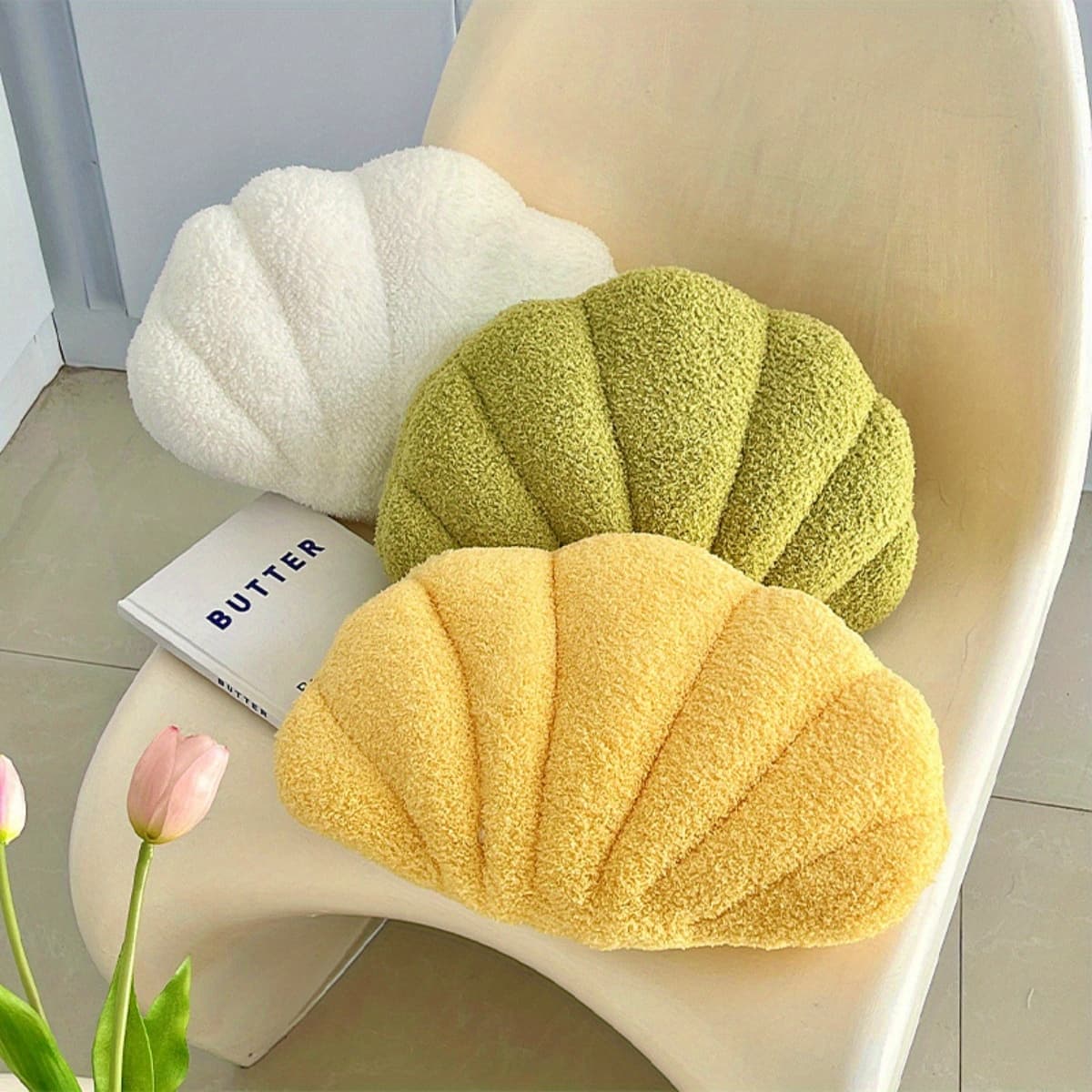 [1pc Boho Throw Pillow] 1pc Soft Boho Chic Shell-Shaped Throw Pillow | Vibrant Ocean-Themed Design, Machine Washable, Polyester Fiber Filled, Perfect for Sofa, Bed, and Home Decor
