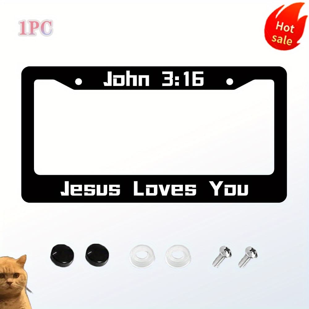 1pc John 3:16 License Plate Frame Jesus Loves You License Plate Holder Christian Front or Rear Car Tags Funny Car Decoration with Screws 6.3 X 12.2 in - Image 1