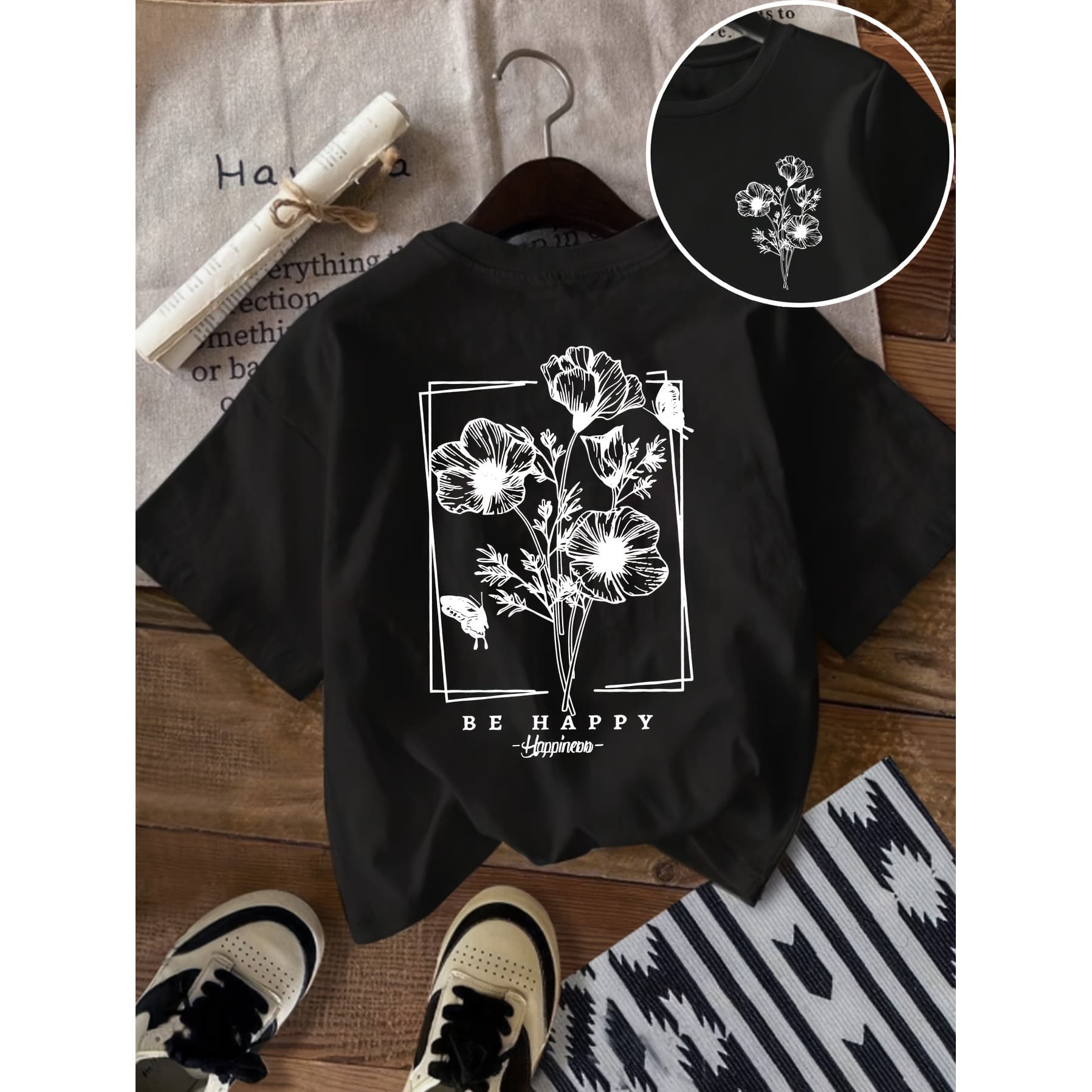 Plus Size - A Large-Sized Classic Three-Color Floral Print, Breathable And Versatile Round-Neck Short-Sleeved T-Shirt for Women