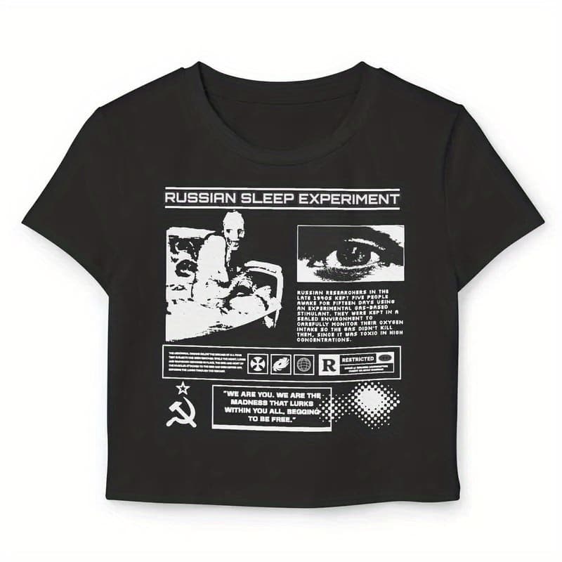 Russian Sleep Experiment Shirt, Womens Y2K Grunge Tea, Creepypasta shirt - Image 1