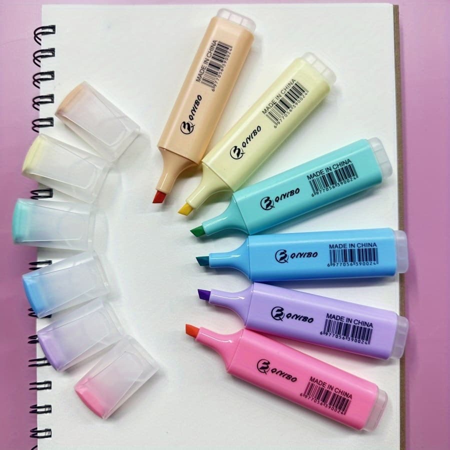 6pcs Pastel Highlighter Set, Chisel Tip Marker Pens, Non-Bleed, Quick Dry, Water-Based, Assorted Colors, Art & Craft Supplies, Mixed Colors, Plastic, Handheld, for Office Stationery Back to