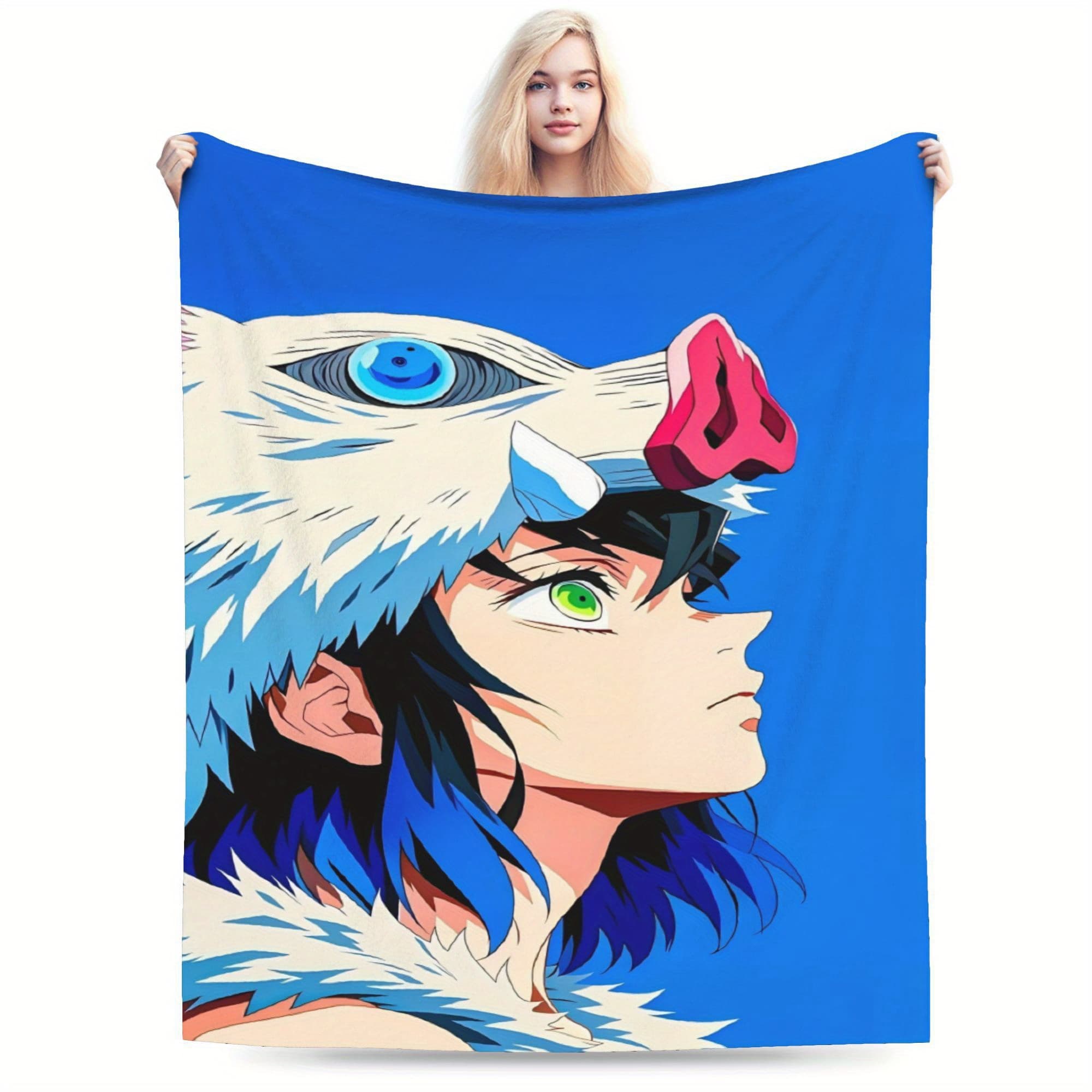 Inosuke Hashibira Flannel Throw Blanket - Soft, Warm, and Cozy Digital Print Sofa Throw for Living Room, Office, or Travel - Versatile All-Season Decorative Gift with Vibrant Anime Design, Lightweight, and Stylish for Any Room, Office Decor | Anime Themed Decor | Digital Print Blanket, Anime
