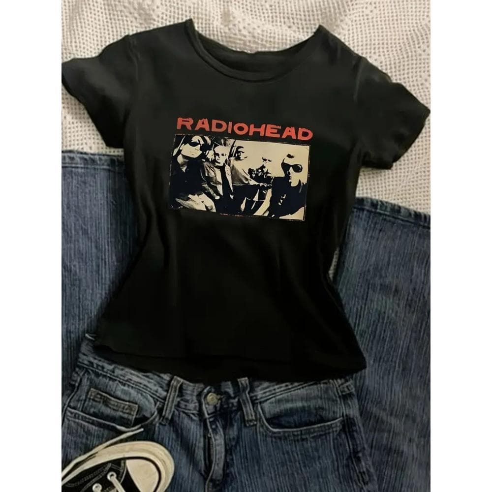 Fashion letter anime print Women's round neck Cotton T-shirt simple design, comfortable and breathable, suitable for daily casual and versatile, showing natural and elegant style, a must-have for summer parties, local delivery - Image 1