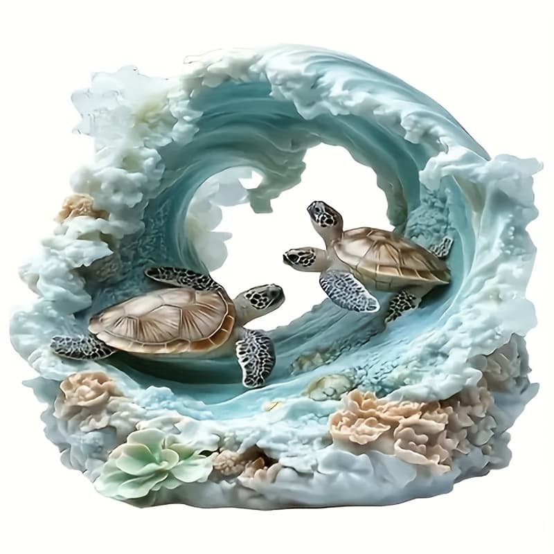 6-Inch Wavy Coral And Turtle Paint Sticker for Laptop Bottle Truck Mobile Phone Motorcycle Window Wall Cup Sticker Cartoon Pattern Rear Position Vinyl Material Glass Cermetallic Surface Recommended Self-Adhesive Mounting Type Glitter Decorative Featu - Image 1