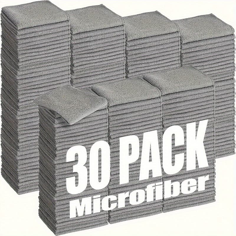 30pcs Gray Microfiber Cleaning Cloths - Super Absorbent, Non-Shedding & Colorfast, Durable Reusable Cloth for Cars, Home, Restaurants, Hotels - Commercial & Household Cleaning Supplies, Hotel Housekeeping Essentials, Bulk Quantity, Soft Texture - Image 1