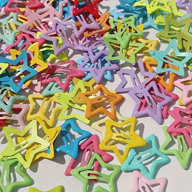 50pcs Vibrant Mixed Color Star Hair Clips - Cute Bohemian Metal Hair Accessories for Girls, Perfect for Parties, Hairstyles & Gift Giving, Playful Hair Clips | Whimsical Hair Clips | Durable Hair Accessory, Cute Hair Clips - Image 1