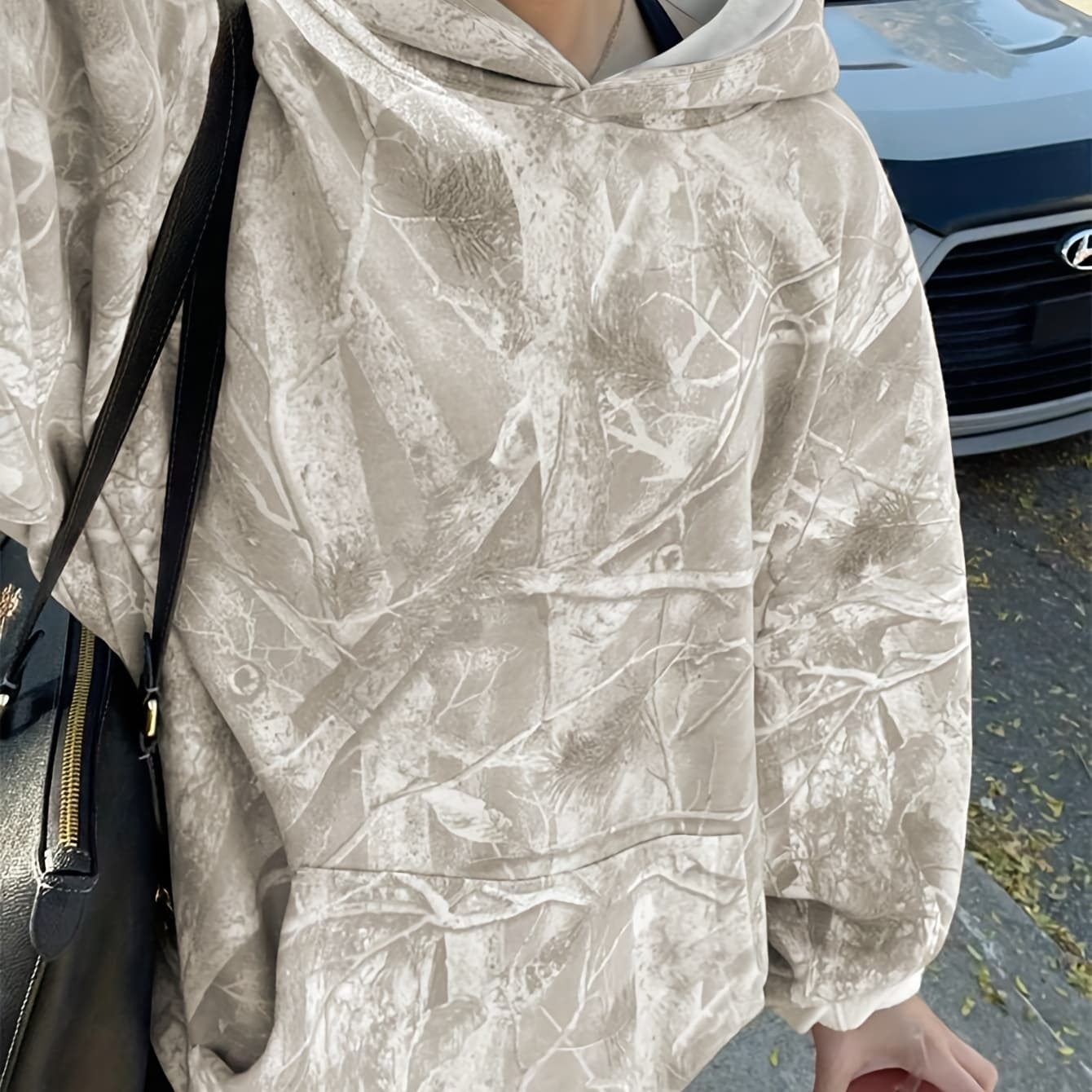 [Plus Size Elegant Hoodie] Plus Size Elegant Full-Zip Hoodie with All-Over Print | Cozy Fall Winter Pullover, Machine Washable Casual Clothing for Women & Men