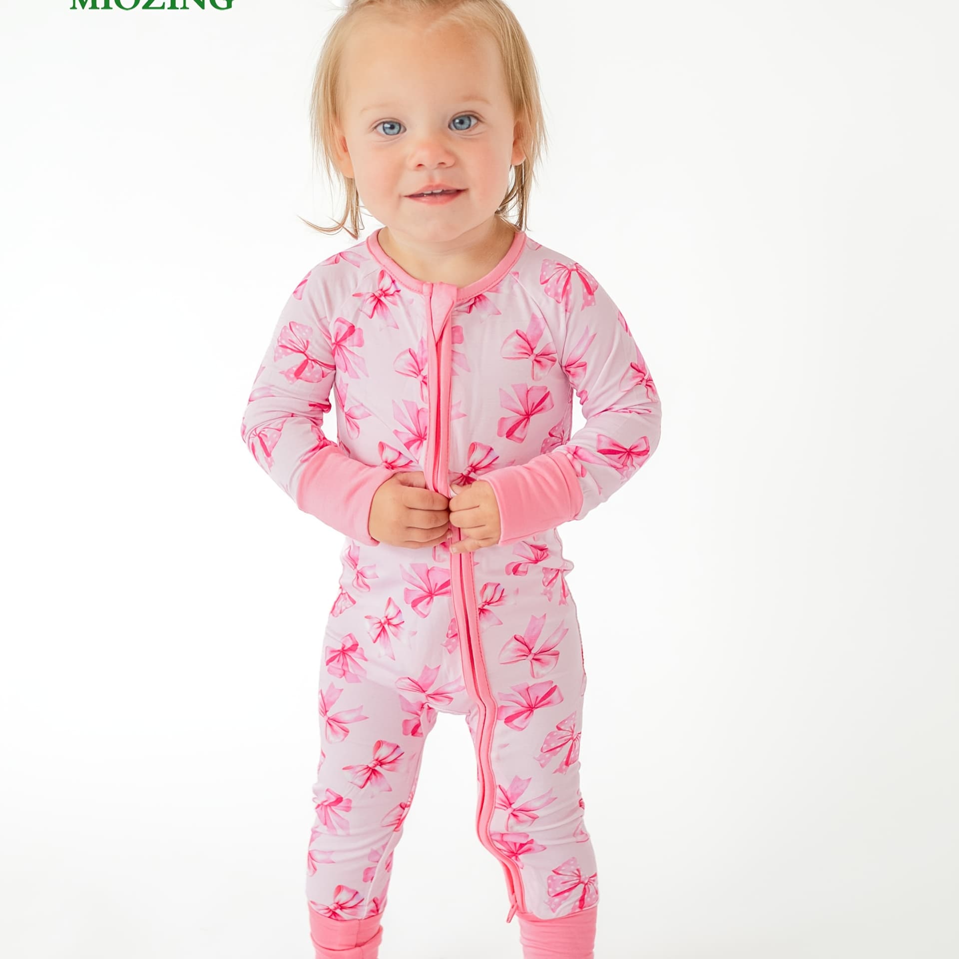 MIIOZING Super Soft Bamboo Fiber - Long Sleeve Onesie, Cute Bow Print Pattern, Comfortable and Close-Fitting, Super Elastic, Machine Washable, Suitable for Outdoor, Perfect for Outdoor - Image 1