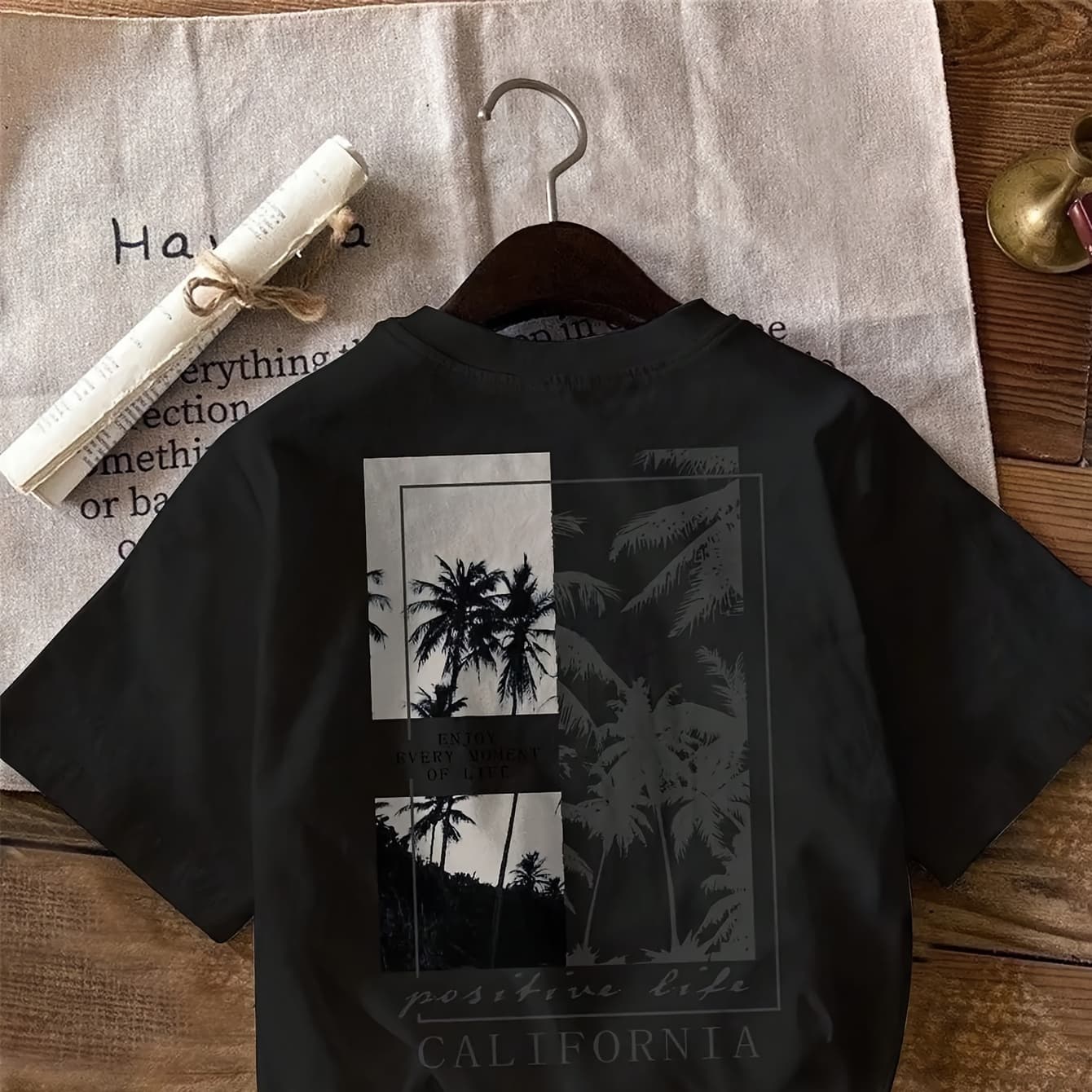 Women's California Palm Tree Graphic T-Shirt - Tropical Summer Beachwear with Positive Life California Print, Breathable Moisture-Wicking Fabric, Casual Round Neck Tee for Vacation & Everyday Outfits, Relaxed Style, Laidback Fashion, Comfortable Fit, Lightweight Shirt, Printed Top