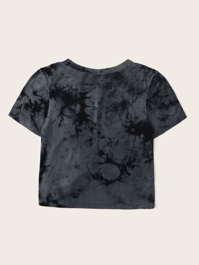 SHEIN EZwear Tie-Dye Wash Twist-Front Tee thumbnail 2
