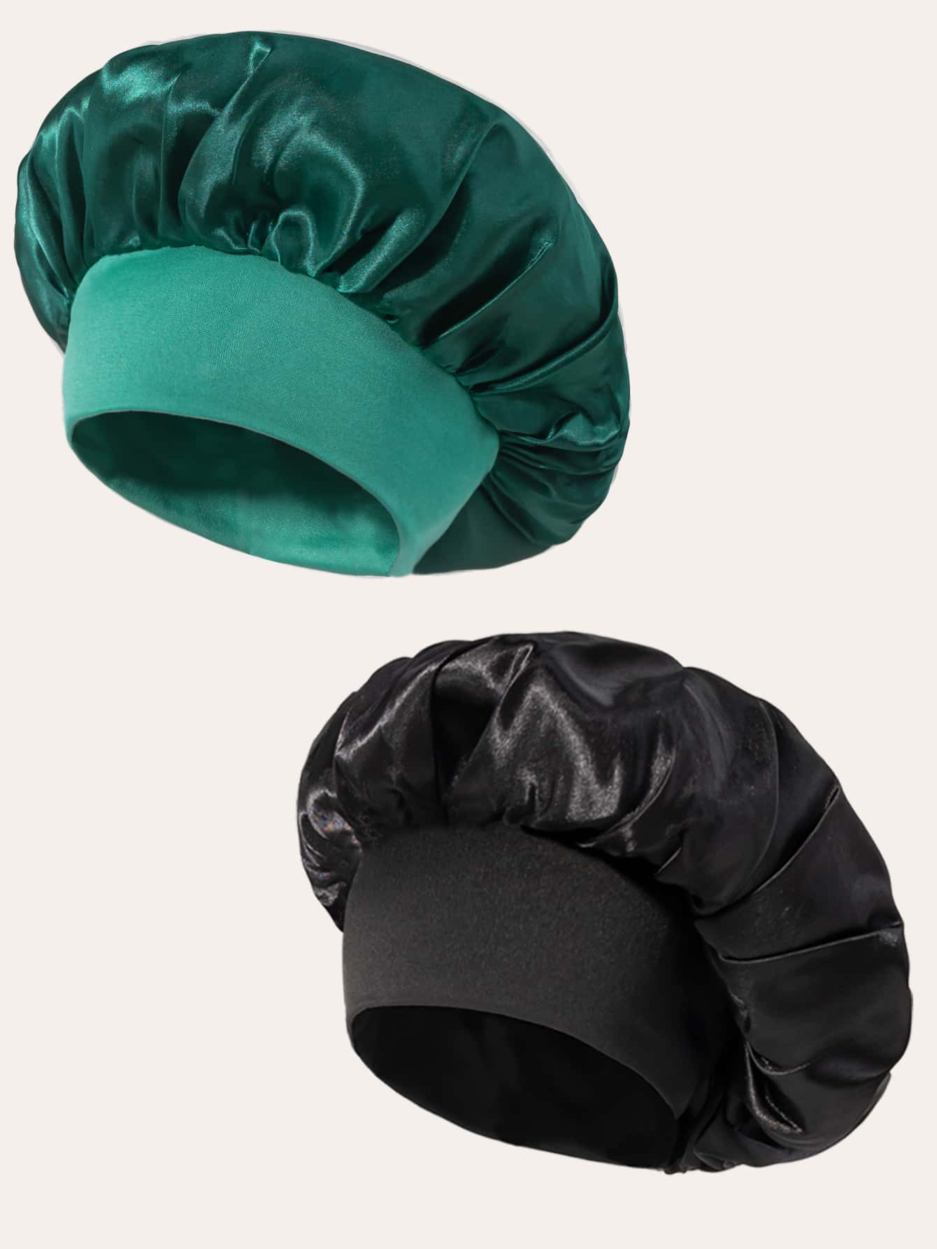 1/2/4/6/8pcs Women Solid Color Wide Brim Elastic Satin Sleep Bonnet, Casual Soft Breathable Daily Hair Care Hat - Image 1