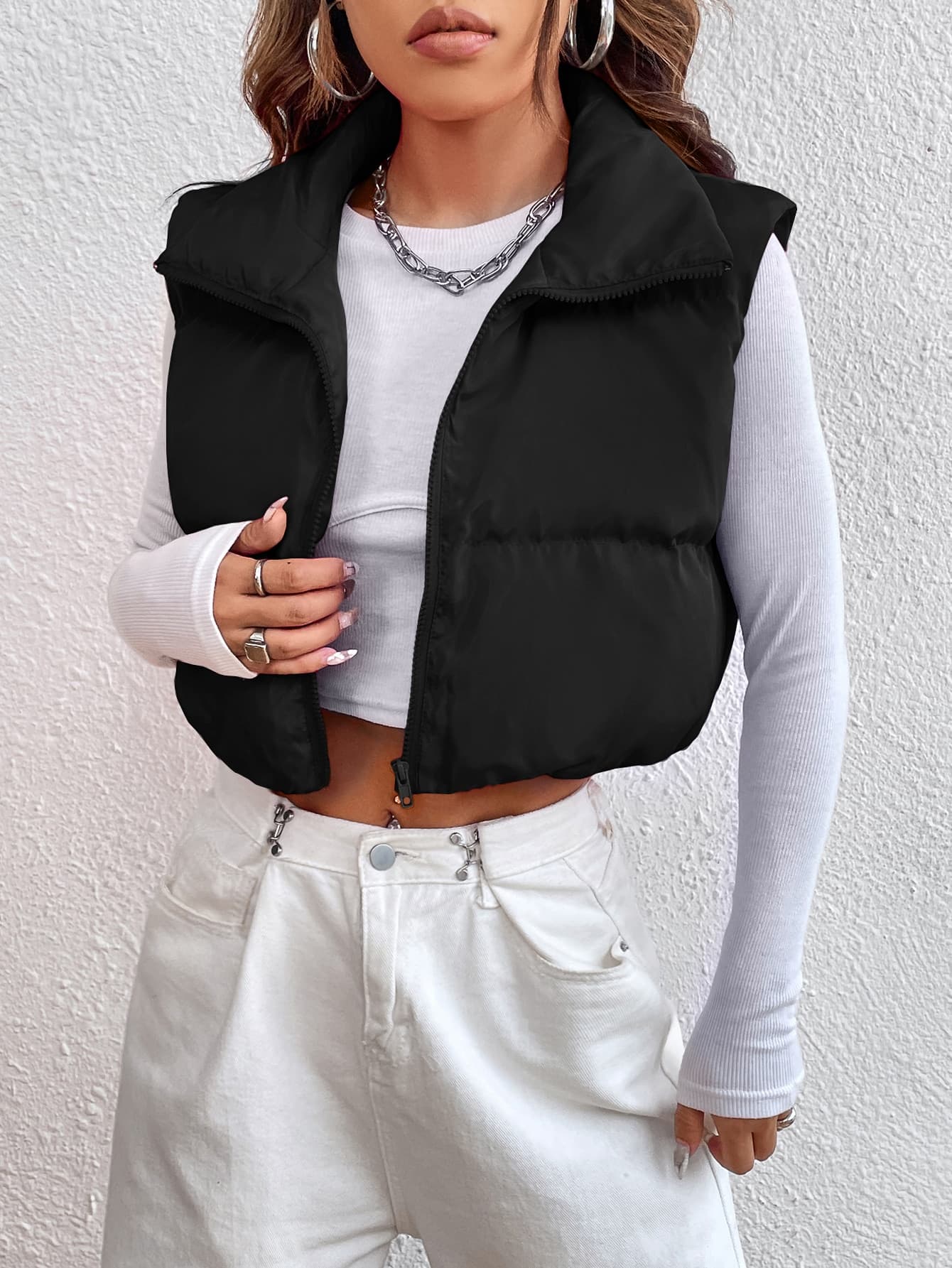SHEIN EZwear Zipper Front Vest Padded Coat - Image 1