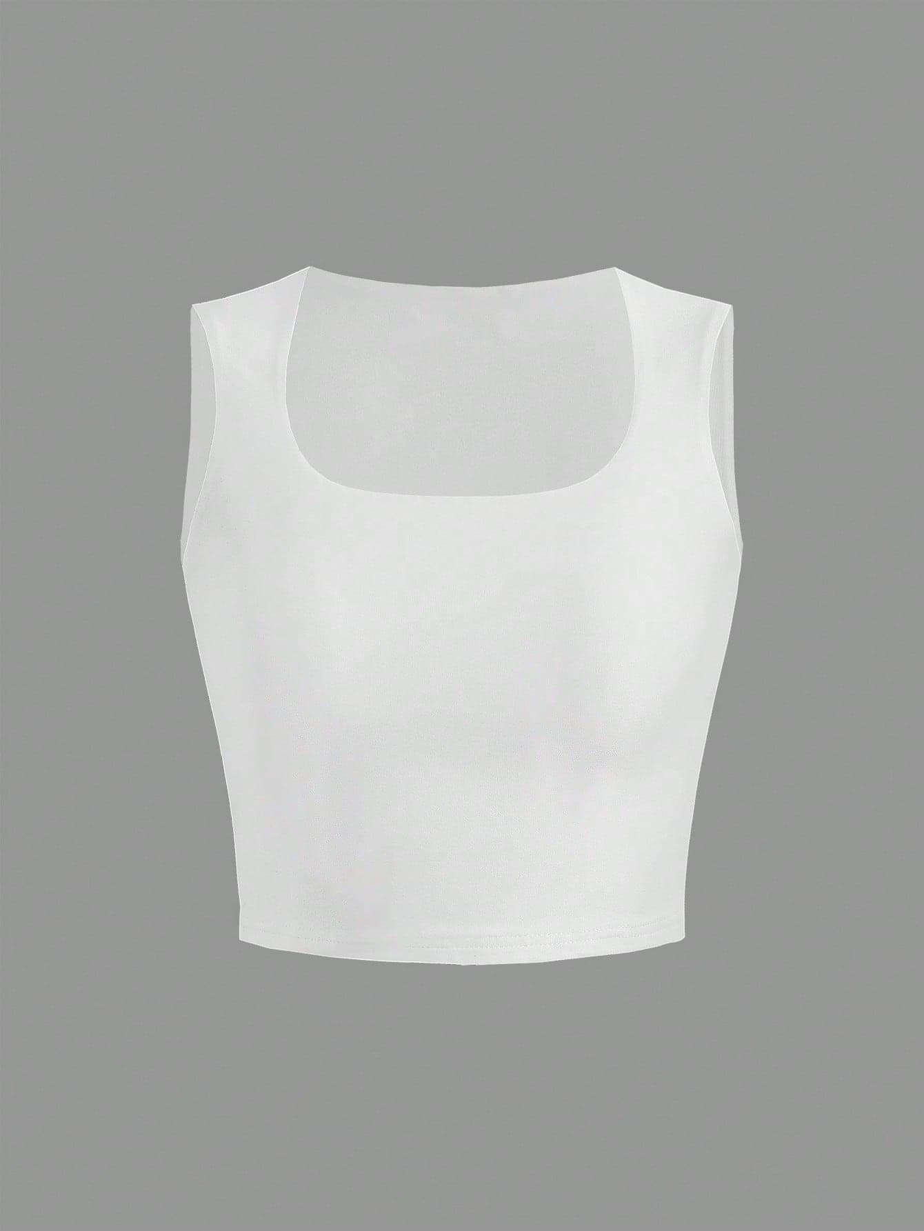 SHEIN Teenage Girl's Sleeveless Tank Top For Summer With Elegant Square Neckline, For Summer - Image 1