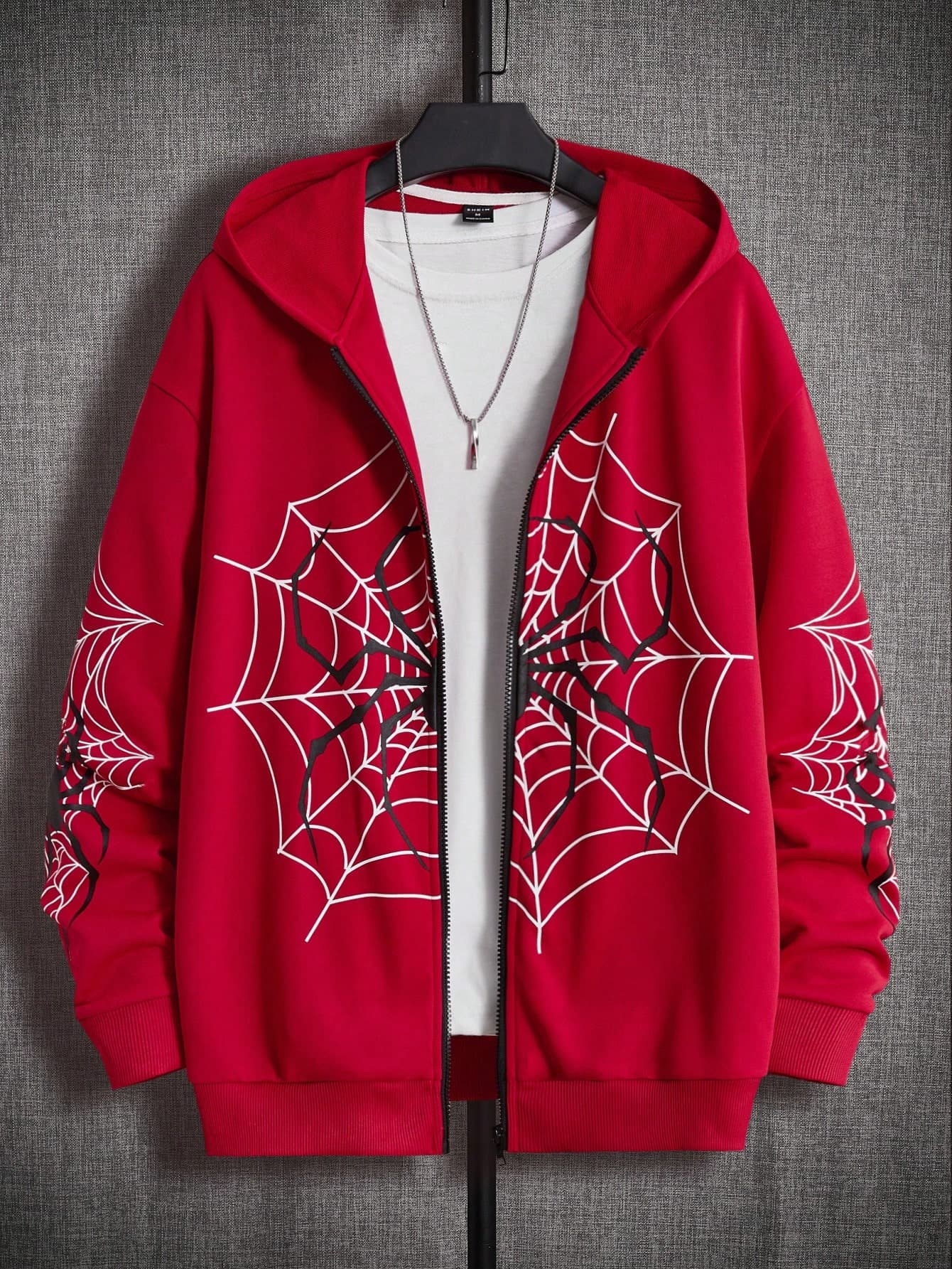 Manfinity EMRG Loose Men's Spider Web Print Zip Up Hoodie (Excluding T-Shirt) - Image 1