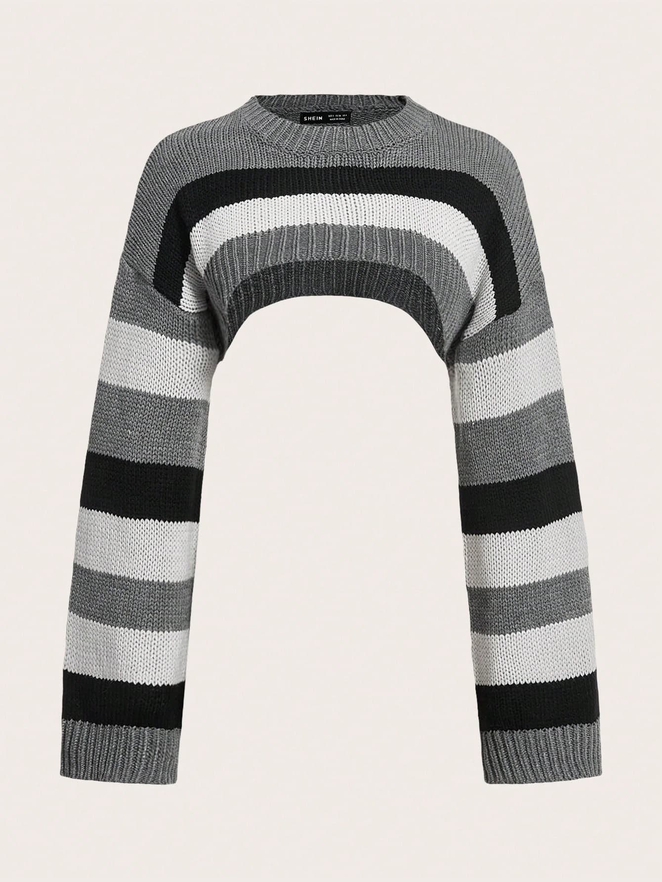 SHEIN ICON Y2K Grunge Stripe Pattern Drop Shoulder Super Crop Sweater - Image 1