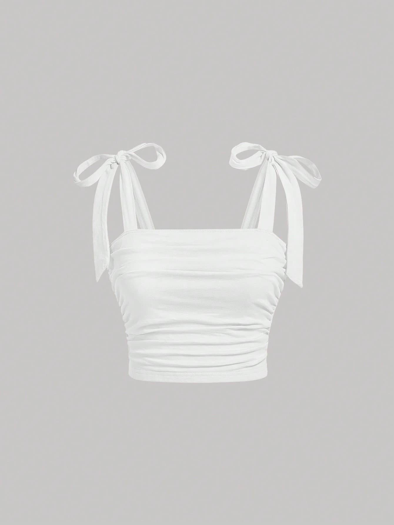 SHEIN MOD White Bow Summer Solid Tie Shoulder Cami Top - Image 1
