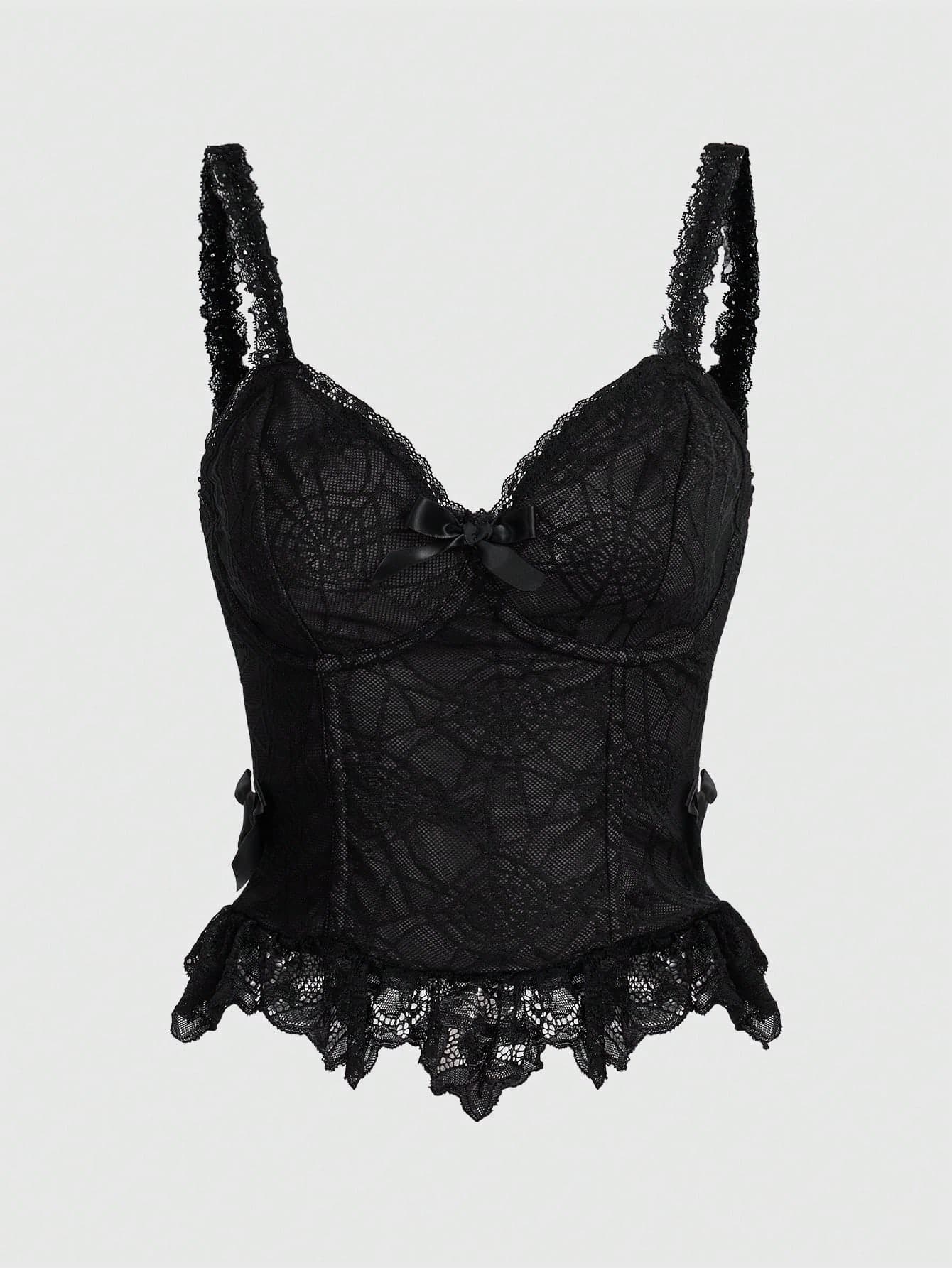 ROMWE Grunge Punk Contrast Lace Bow Front Cami Top, School - Image 1