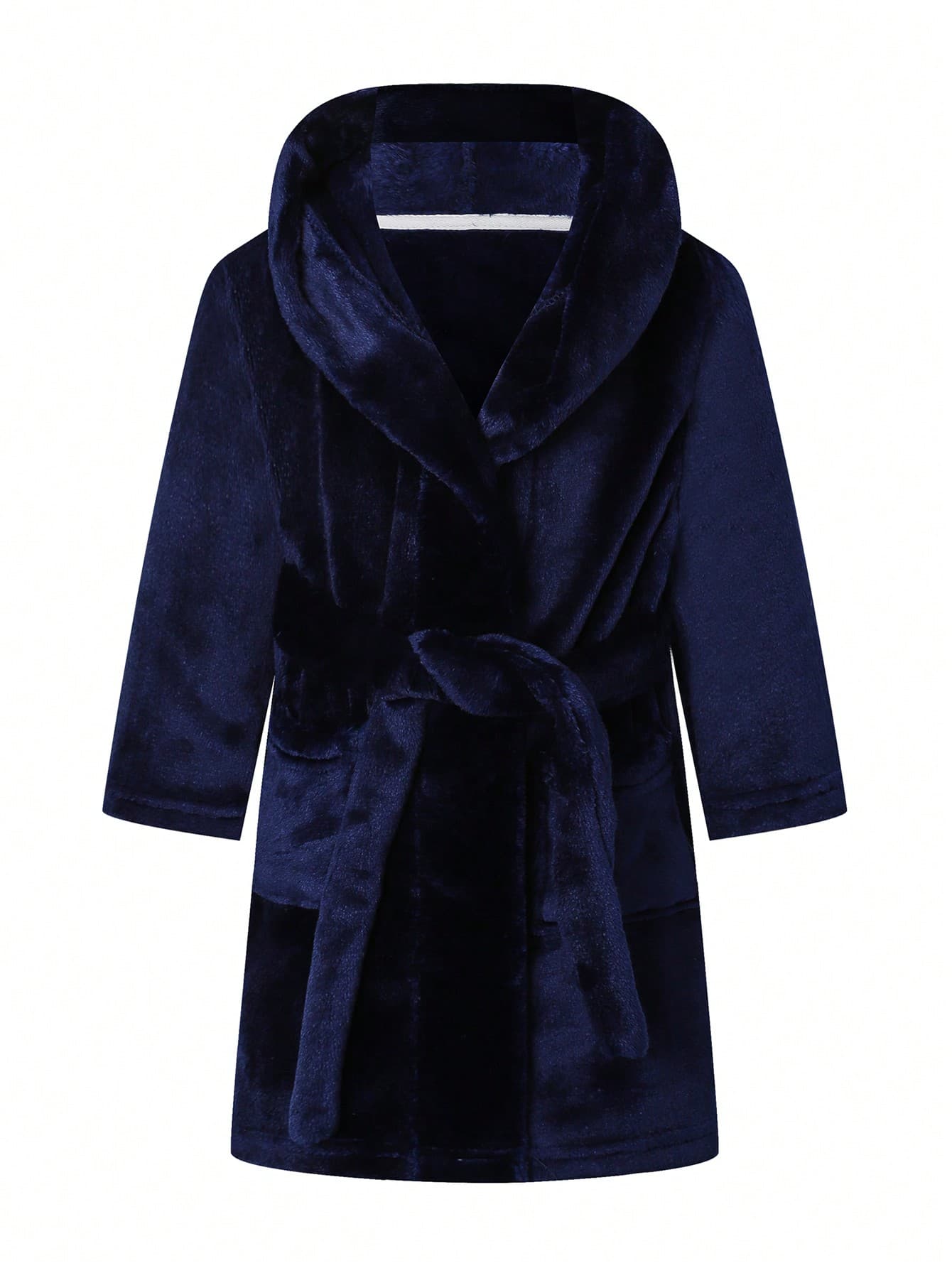 Young Boy Solid Hooded Belted Flannel Robe - Image 1