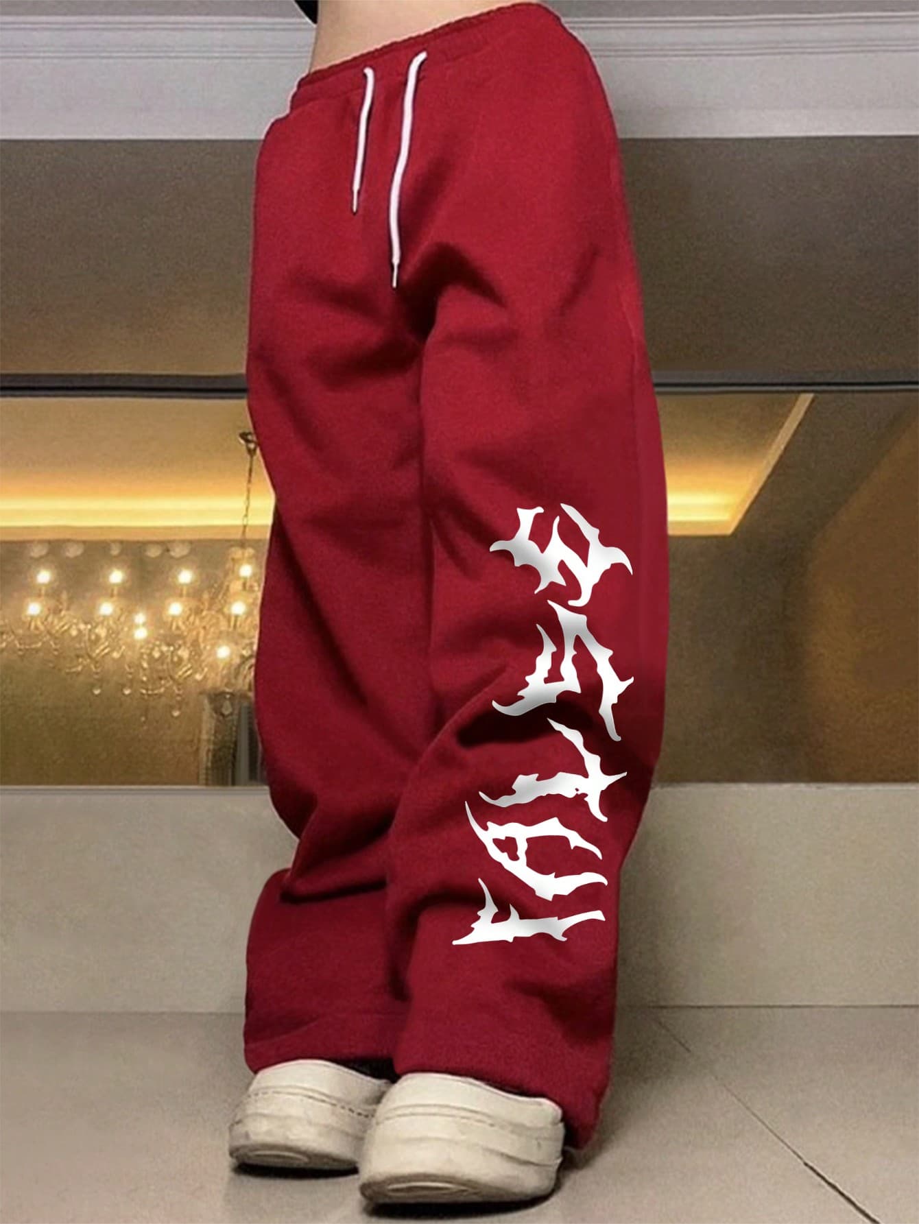 Manfinity EMRG Men's Letter Print Sweatpants Baggy Long Plain Dark Red Going Out Goth - Image 1